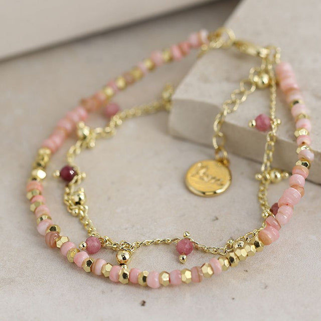 Pale Pink Tourmaline Layered Chain Bracelet