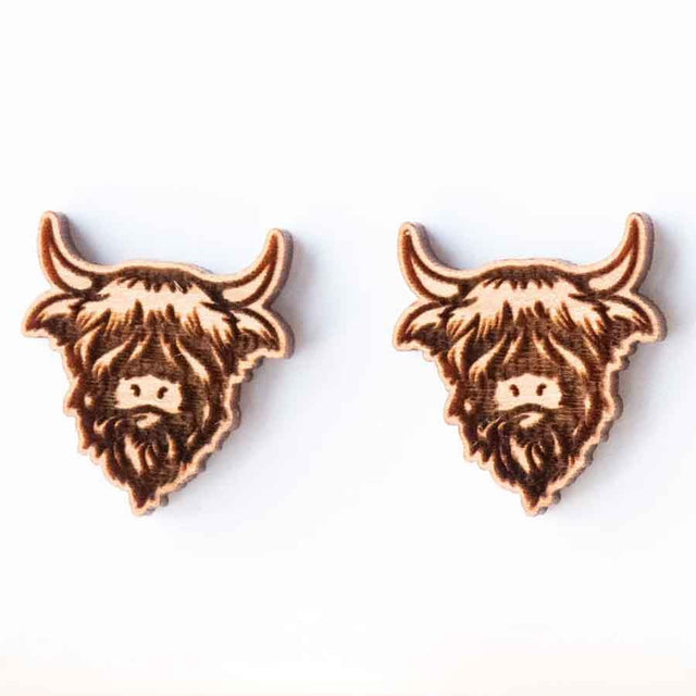Highland Cow Wooden Stud Earrings