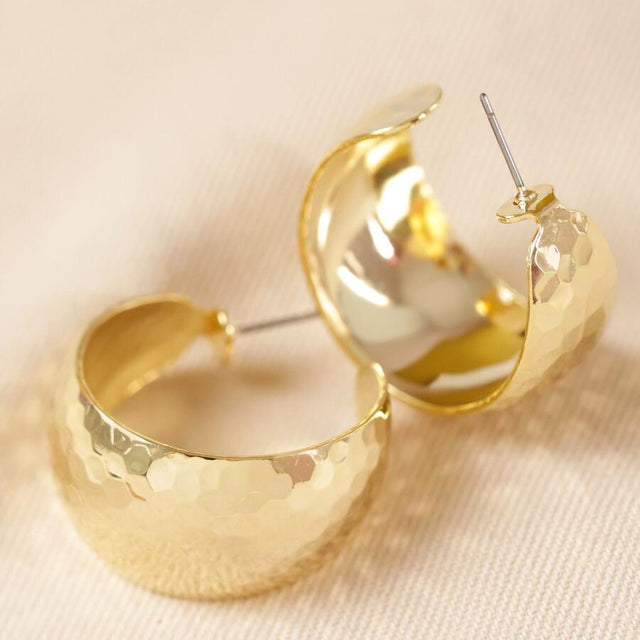 Hammered Hoop Earrings in Gold