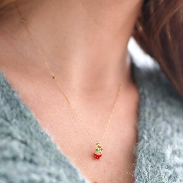 Tiny Strawberry Pendant Necklace