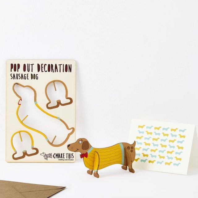 Sausage Dog Wooden Pop Out Card