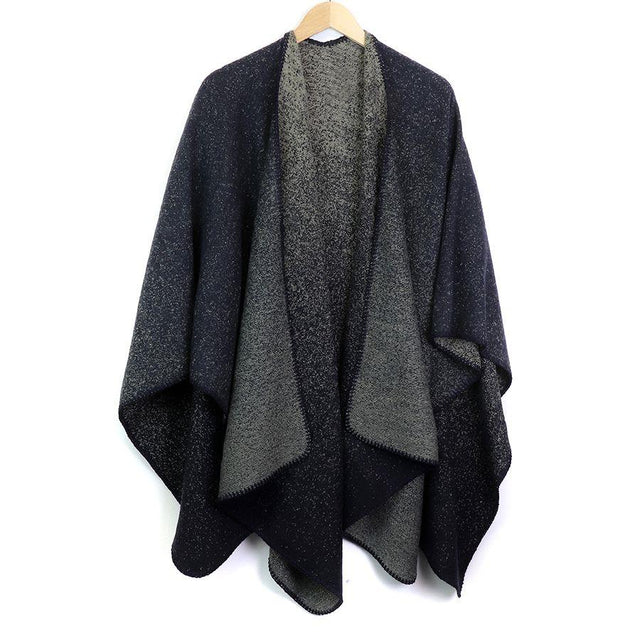 Navy Blue, Grey and Marl Ombre Effect Winter Wrap