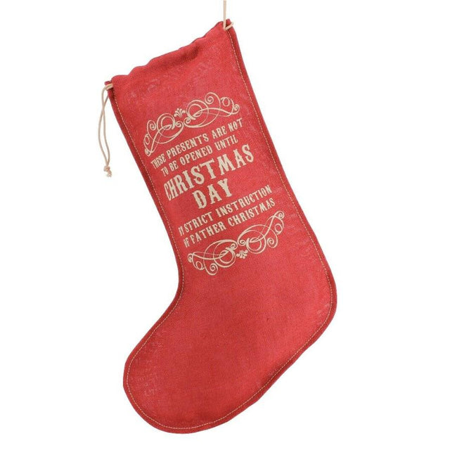 These Presents Are Not To Be Opened Red Hessian Stocking Bag