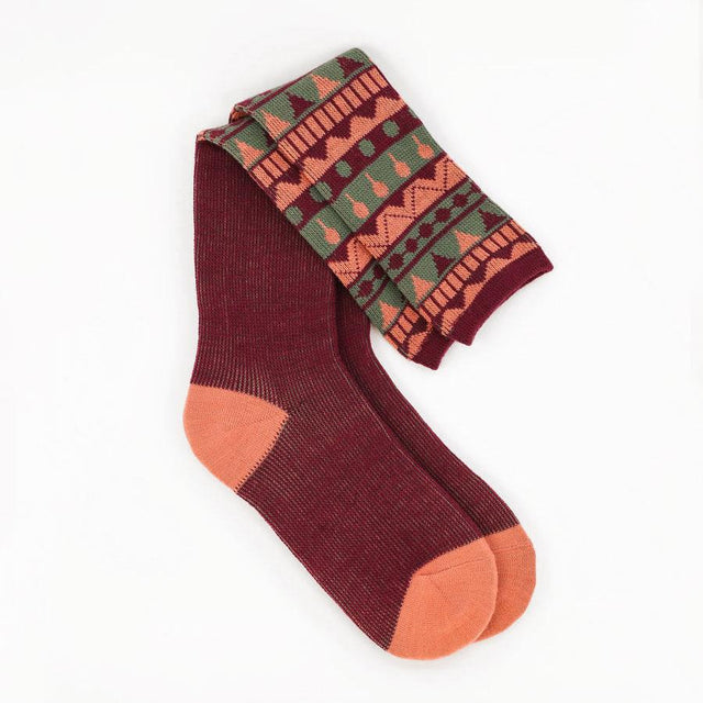 Fairisle Triangle Pattern Boot Socks in Grape