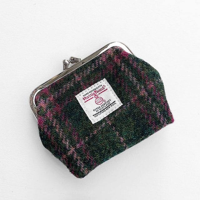 Harris Tweed Purse in Dark Green and Plum Check