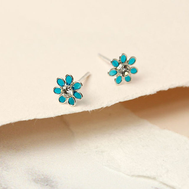Green Tiny Flower Stud Earrings
