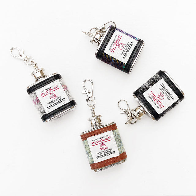 Harris Tweed Mini Hip Flask Keyring - Assorted Designs