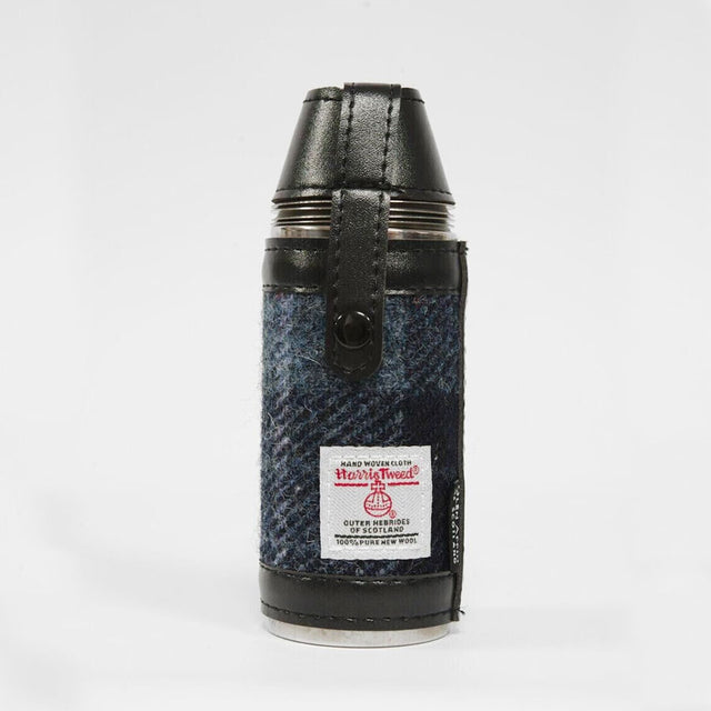 Harris Tweed Hunting Flask in Grey and Black Tartan