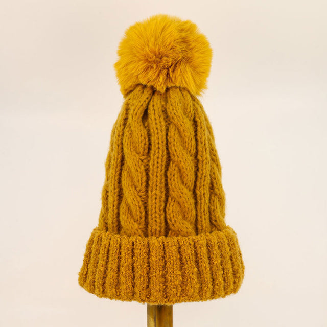 Freya Bobble Hat in Mustard Yellow