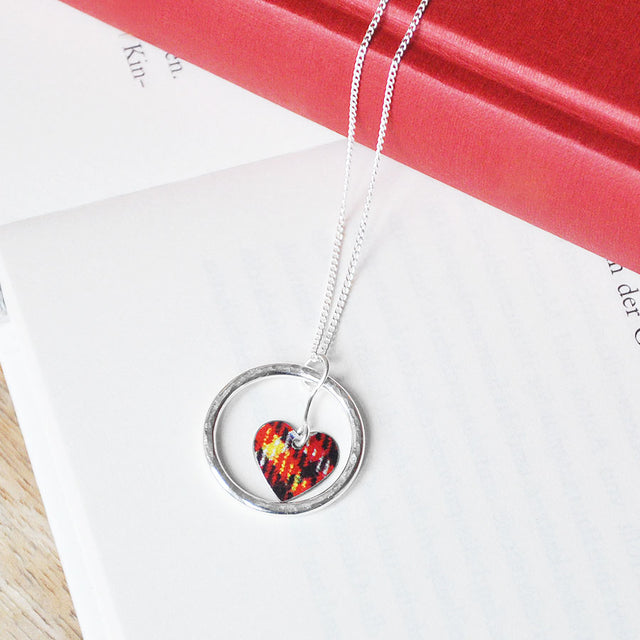 Red Tartan Circle of Life Heart Pendant Necklace