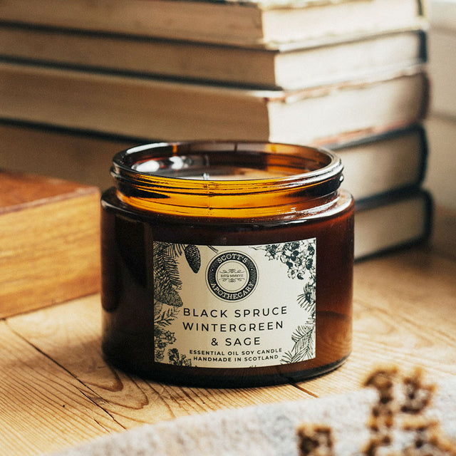 Large Black Spruce, Wintergreens & Sage Candle Jar