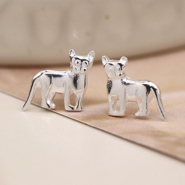 Silver Cat Stud Earrings