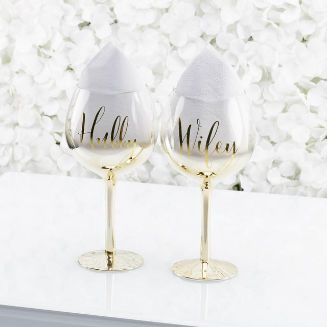 Always & Forever Hubby & Wifey Gold Ombre Gin Glasses Set