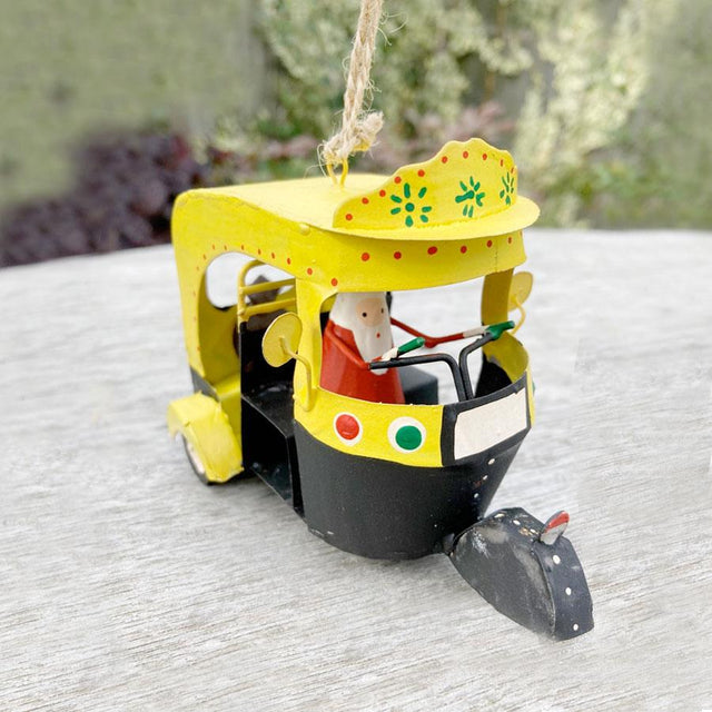Santa in Yellow Tuk-Tuk Metal Decoration