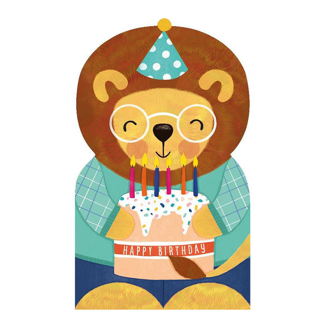 Lion with Cake Birthday Card