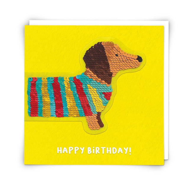 Reversible Sequin Dog Birthday Card