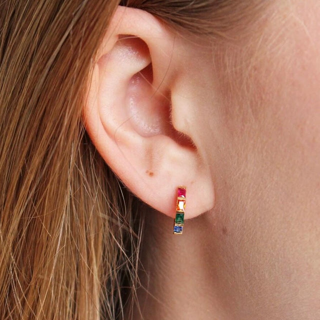 Rainbow Huggie Hoop Earrings in Gold