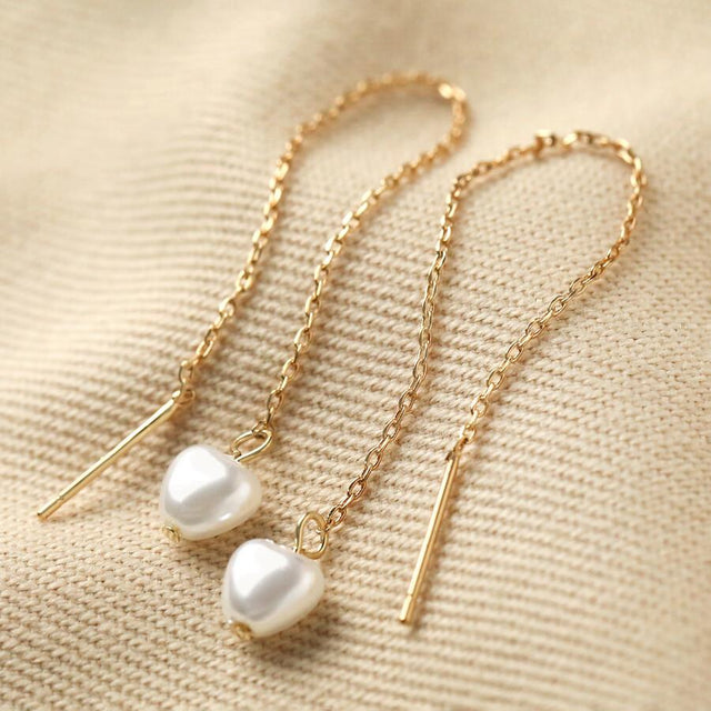 Pearl Thread-Through Chain Earrings