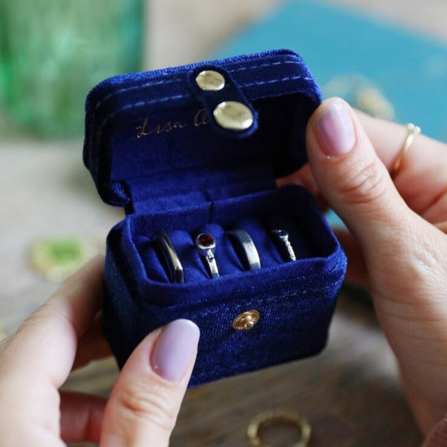 Navy Starry Night Velvet Ring Case