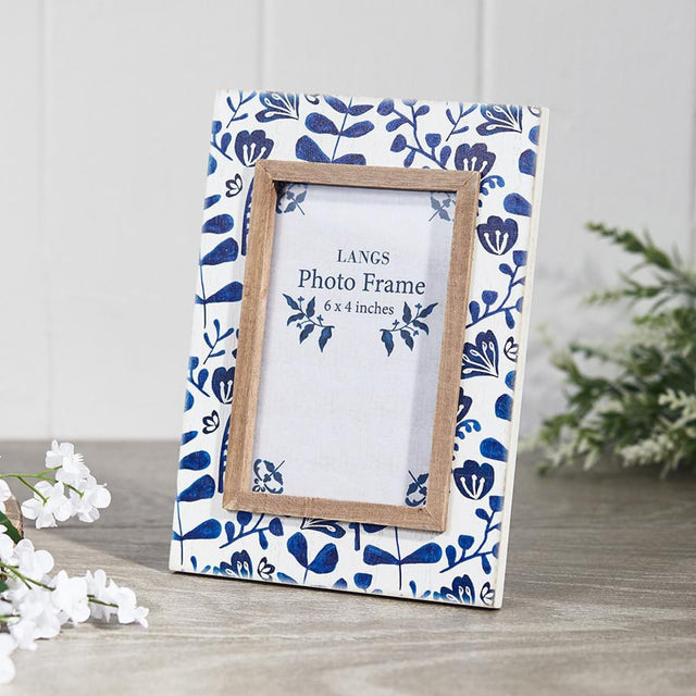 Indigo Floral Print Wooden Frame