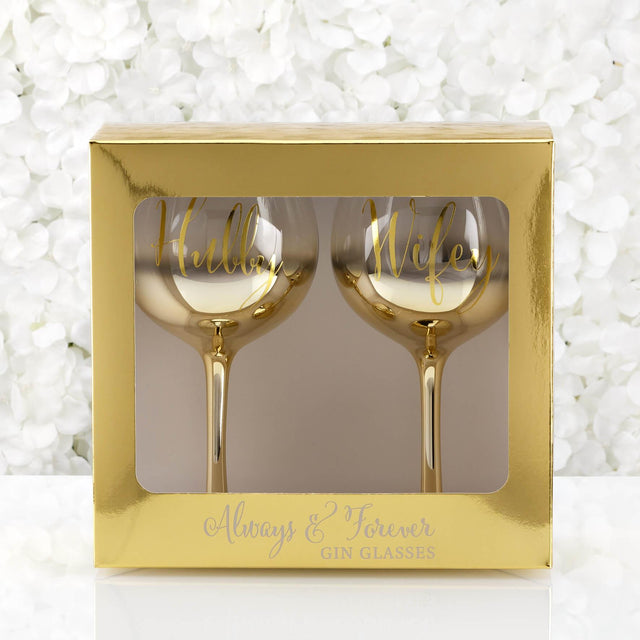 Always & Forever Hubby & Wifey Gold Ombre Gin Glasses Set