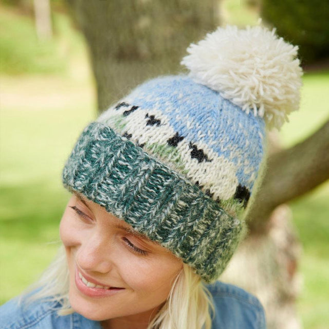 Hazy Sheep Sherpa Fleece Bobble Beanie Hat