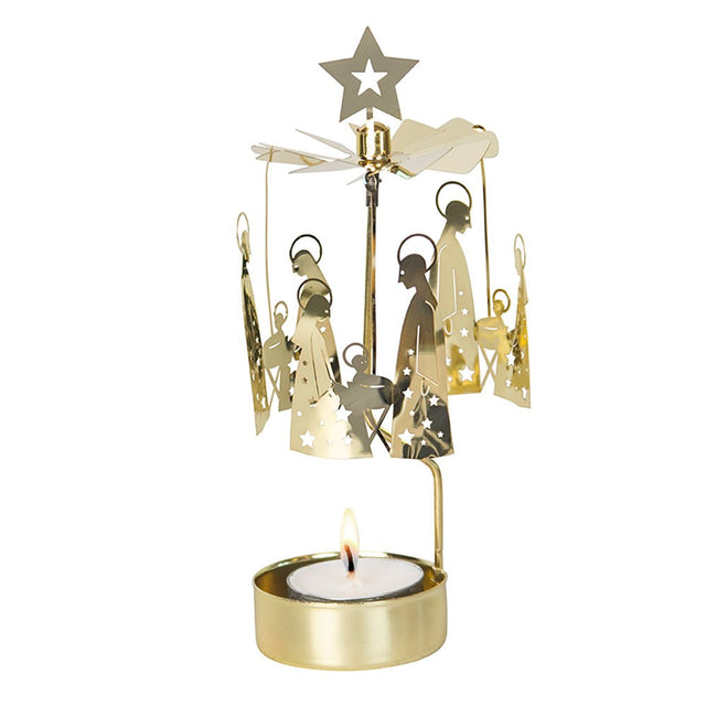 Gold Nativity Scene Tea Light Rotary