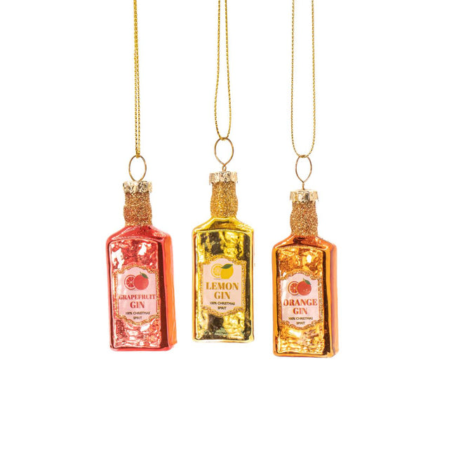 Sass and Belle Flavoured Gin Bottle Mini Glass Bauble  - Set of 3