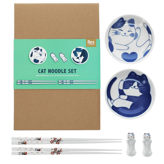 Cat Chopsticks, Rests and Dipping Bowls Set