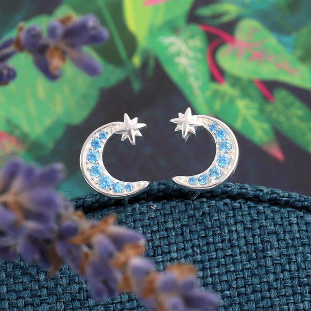 Love You to the Moon Blue Turquoise Crecent Moon Earrings