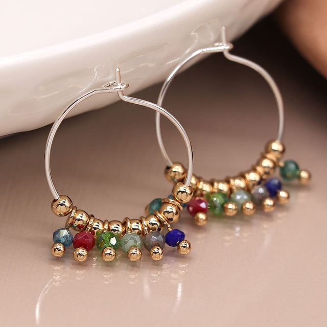 Silver Plated Hoop and Multicoloured Bead Earring