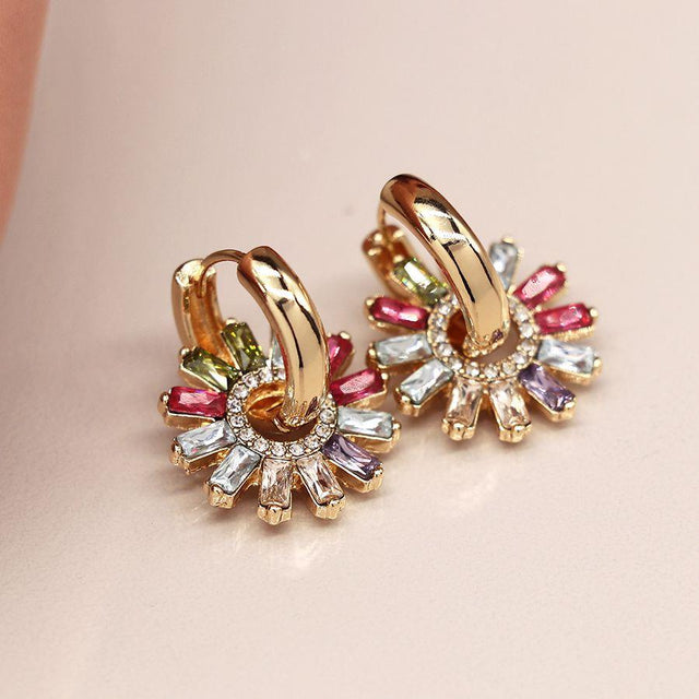 Pom Boutique Multicolour Crystal Flower Sleeper Earrings