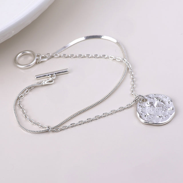 Worn Silver Solstice Eclipse Double Chain Bracelet