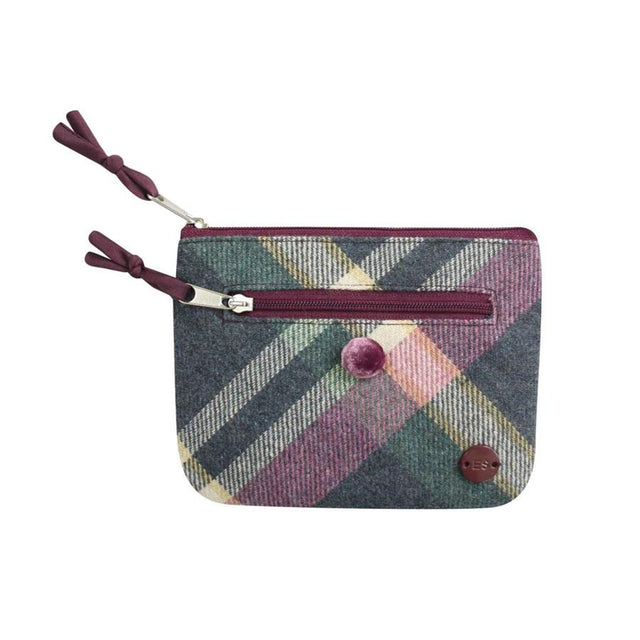 Green, Blue and Purple Diagonal Tartan Tweed Purse