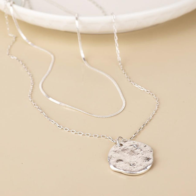 Worn Silver Solstice Eclipse Double Necklace