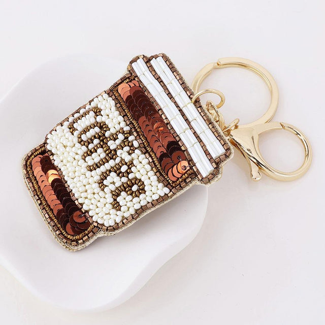Coffee Cup Beaded Keyring