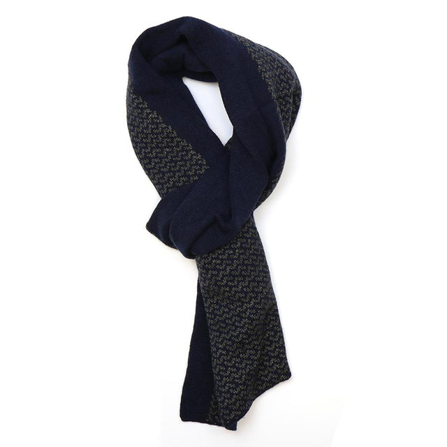 Navy and Grey Knitted Border Men's Pull Through Scarf