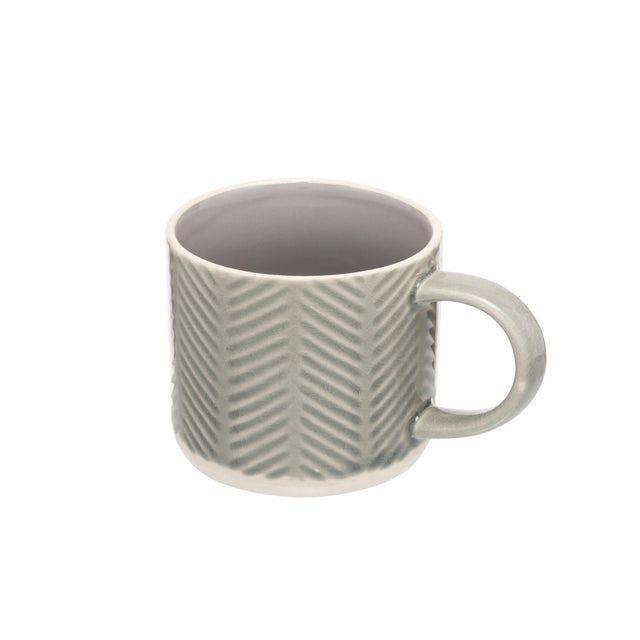 Grey Embossed Chevron Pattern Mug Side View