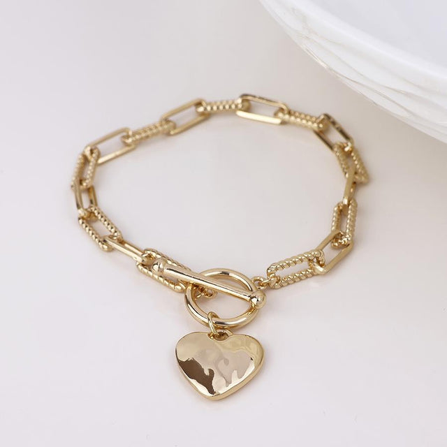Faux Gold Plated Heart T-Bar Bracelet