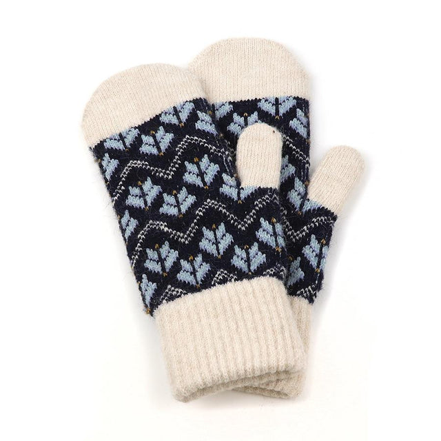 Navy & Cream Mix Flower Mittens