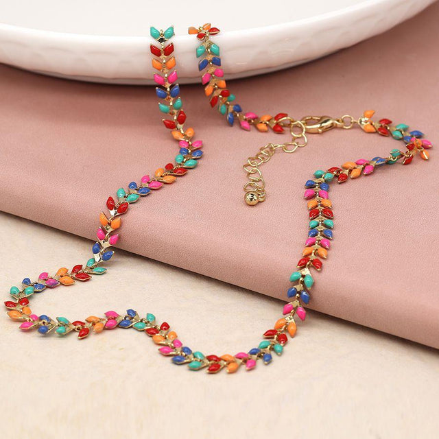 Multicolour Epoxy & Faux Gold Droplet Chain Necklace