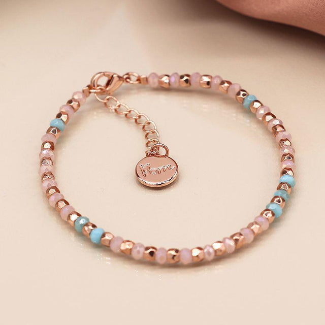 Pom Boutique Pink & Lilac Rose Gold Glass Bead Bracelet