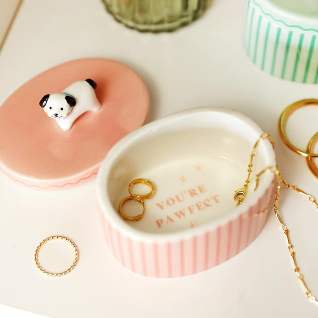 Pink oval Dog Trinket Pot