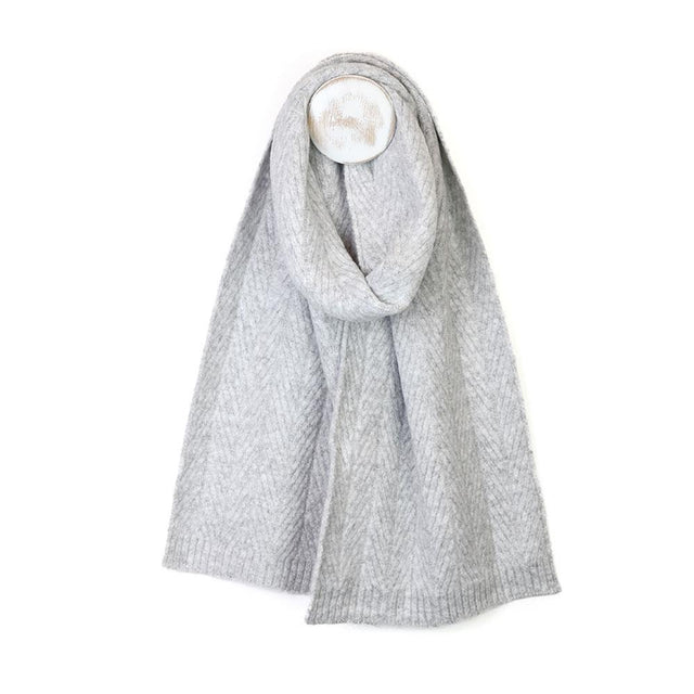 Soft Grey Herringbone Knit Scarf