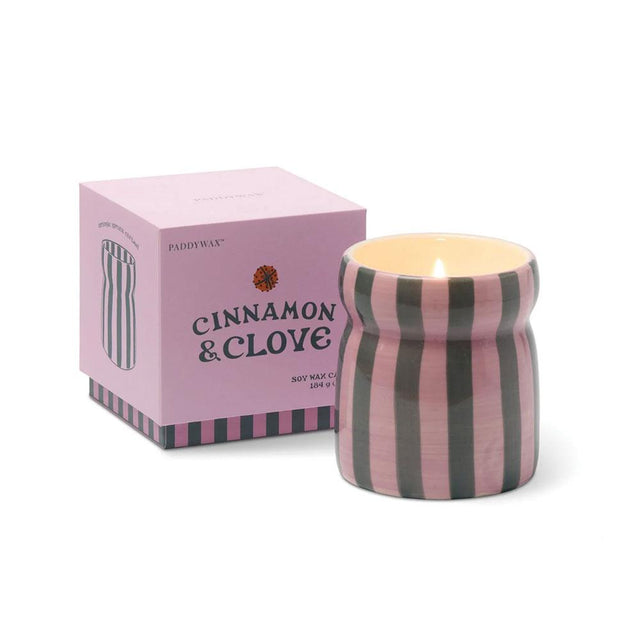 Cinnamon & Clove Cabana Pink & Green Striped Ceramic Candle