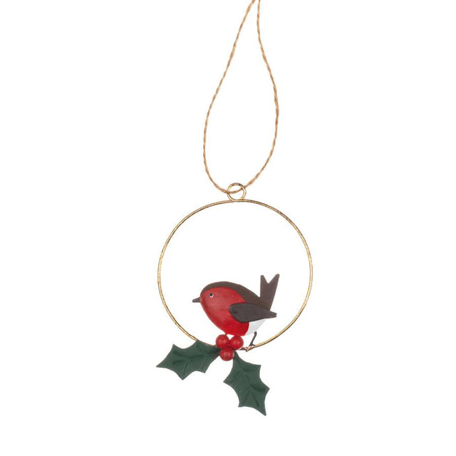 Robin and Holly Ring Hanging Decoration