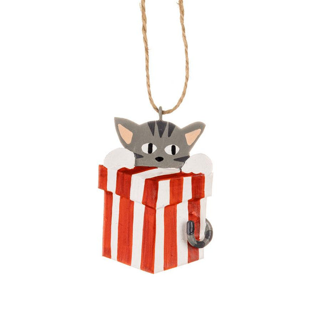 Shoeless Joe Kitten and Present Metal Hanging Decoration