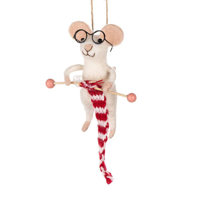 Knitting Mouse With Glasses Felt Hanging Decoration