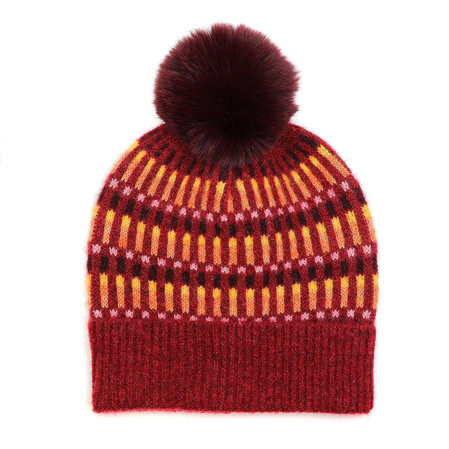 Peace of Mind Wine & Rust Firework Stripe Bobble Hat