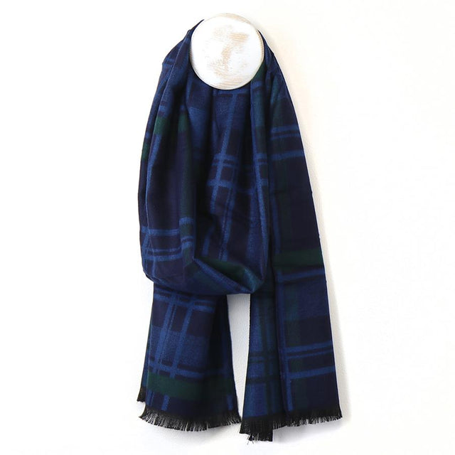 Men's Blue Green Classic Check Viscose Scarf